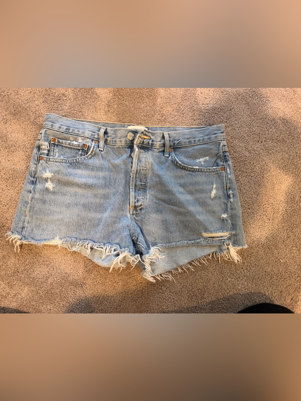 Agolde Light Blue Distressed Denim Shorts